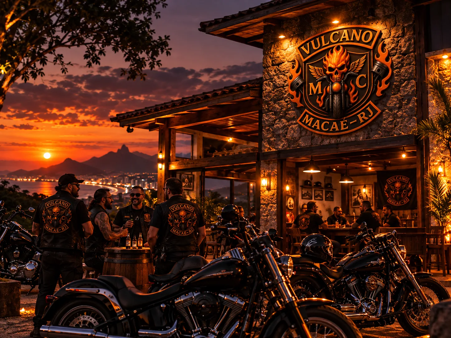 Ilustração artística de um encontro de motociclistas do Vulcano